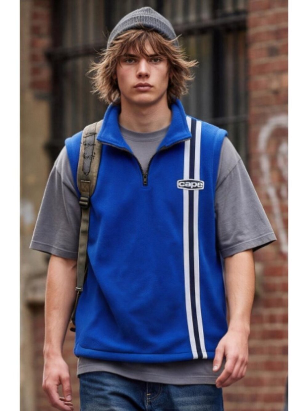 VTG 90s Blue Fleece Pullover Vest Sporty Athetic Retro Sz L/XL By Cape USA Made